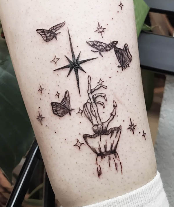 Creepy moth tattoo by @sanctuaries.ttt