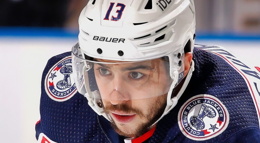 Johnny Gaudreau looks on during a game.