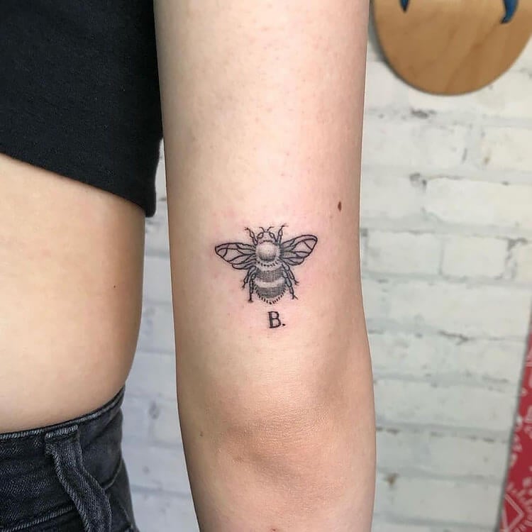 bee tattoo with initial