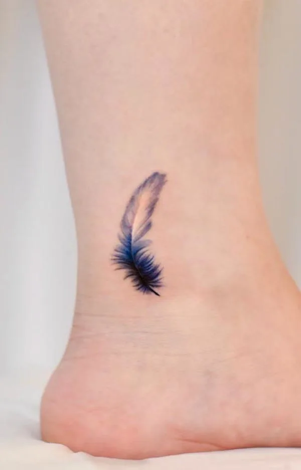 Small feather ankle tattoo by @_rony_tattoo