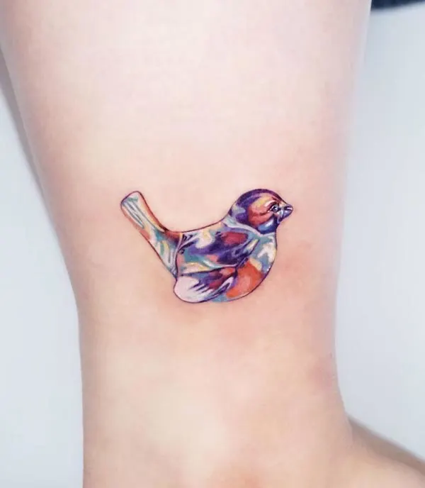 Glass bird ankle tattoo by @non_lee_ink