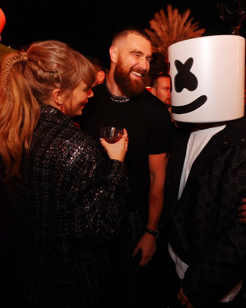 travis kelce and taylor swift at chiefs super bowl 2024 afterparty with marshmello