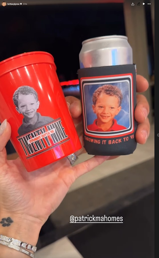 She even had custom cups and beer holders made, featuring childhood photos of Mahomes