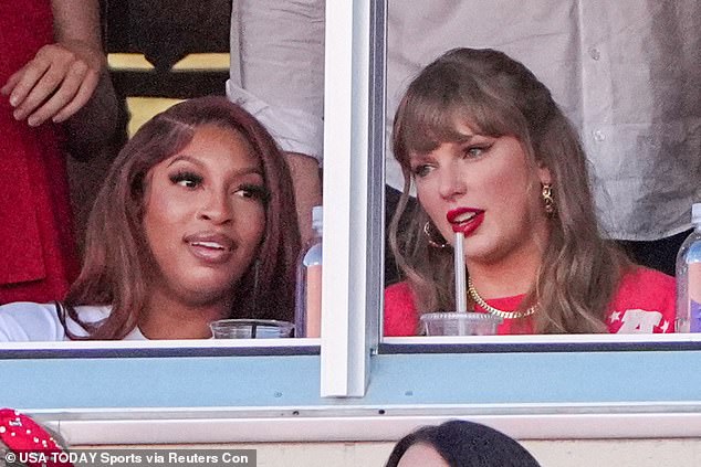 Taylor Swift (right) had also been in attendance at Arrowhead with Chariah Gordon (left), the fiancée of Chiefs wide receiver Mecole Hardman