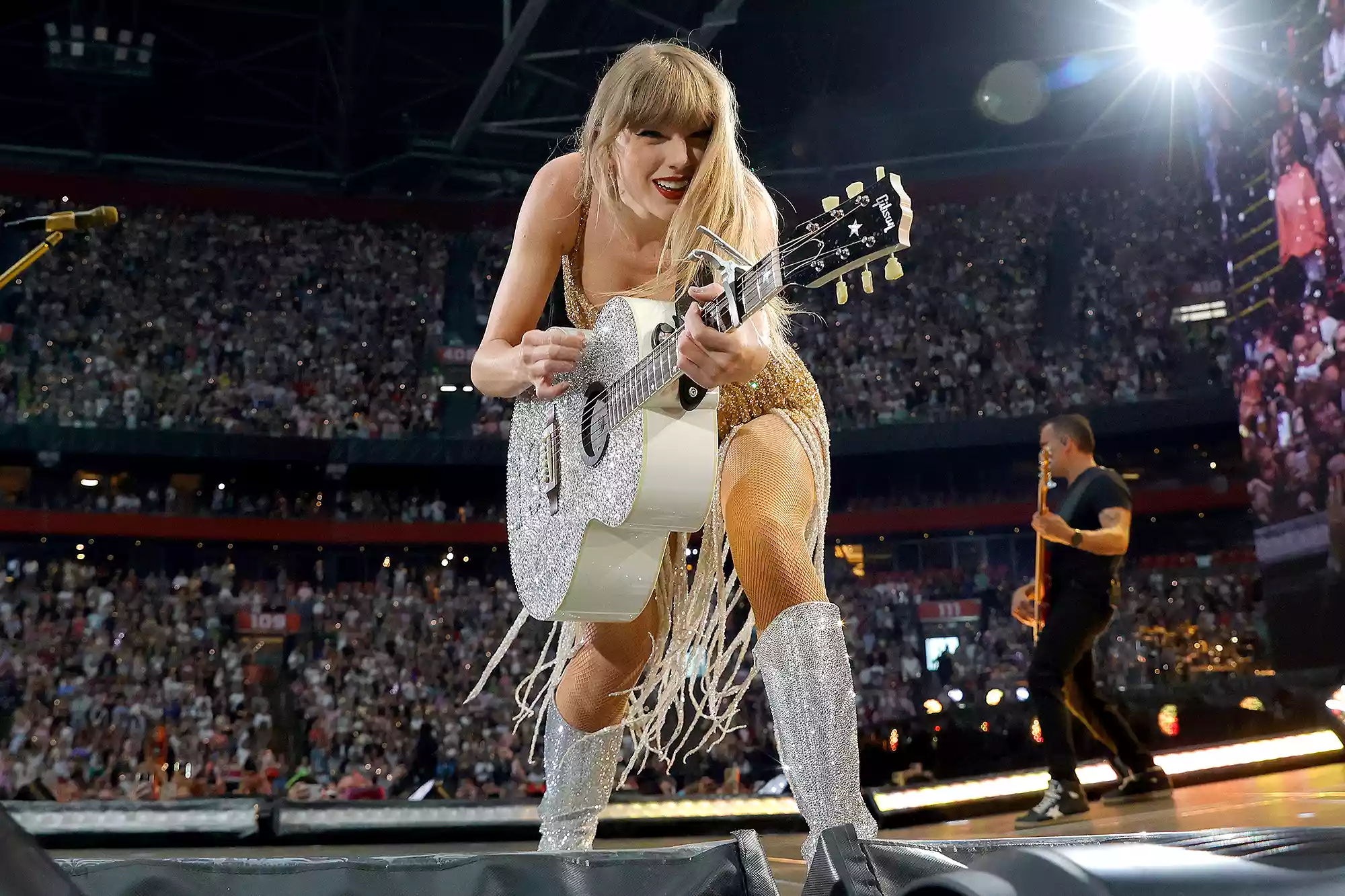 Taylor Swift performs onstage during "Taylor Swift | The Eras Tour" at Johan Cruijff Arena on July 05, 2024 in Amsterdam, Netherlands.