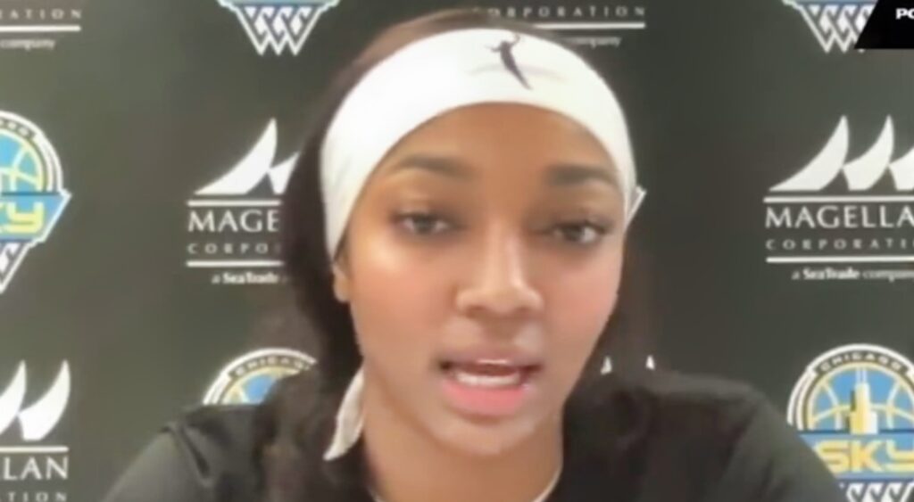 Angel Reese speaking after Chicago Sky game.