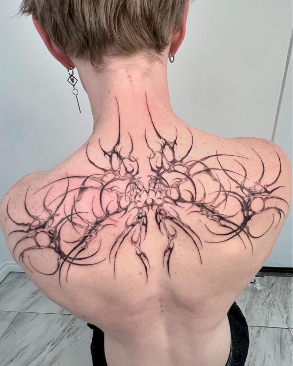 cyber sigilism tattoo upper back