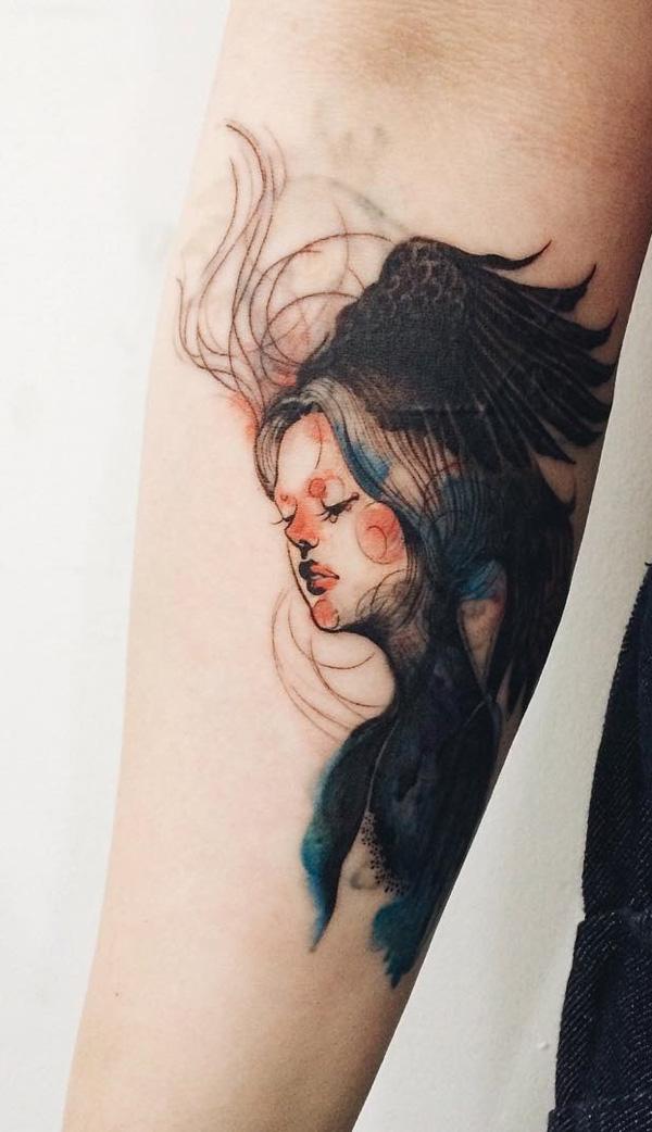 illustration style girl pottrait sleeve tattoo