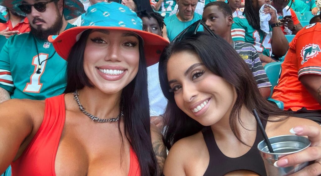 Moriah Jadea and her friend at the Miami Dolphins game.