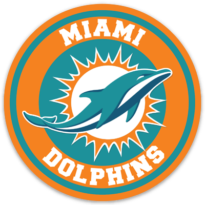 Miami Dolphins Logo Type with Dolphin & Sunburst NFL Die-Cut Round MAGNET