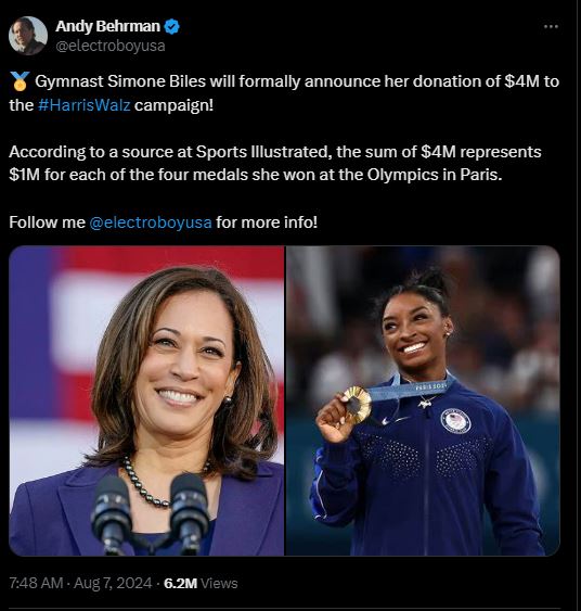 Simone Biles Donation to Harris: $4 Million Reportedly Contributed, Public Weighs In - BestLagos Nigeria